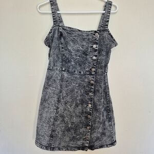 ZC Y2K Black Acid Wash Denim Button-Front Mini Dress – Size Medium